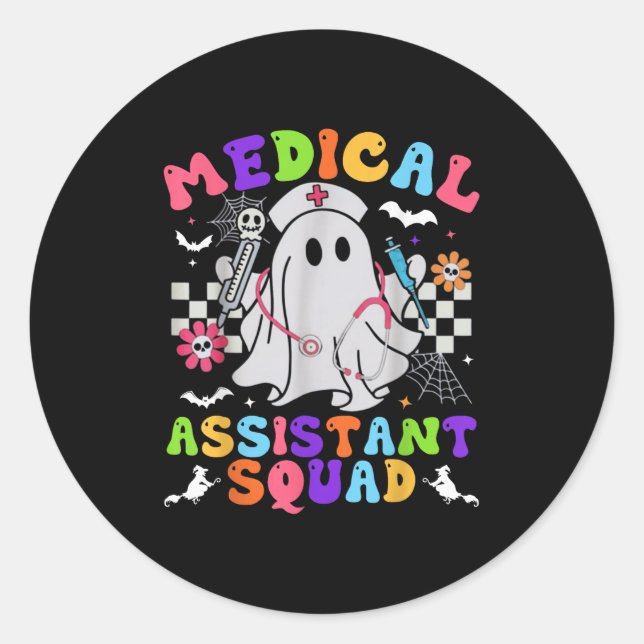 Groovy Spooky Medical Istant Squad Cute Halloween  Classic Round Sticker (Front)