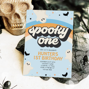 Groovy Spooky One Boy 1st Birthday Halloween Invitation