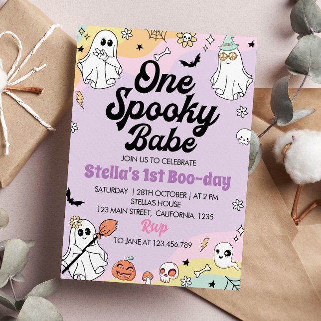 Groovy Spooky One Ghost 1st Birthday Invitation (Creator Uploaded)
