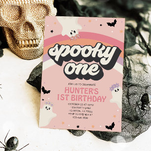 Groovy Spooky One Girl 1st Birthday Halloween Invitation