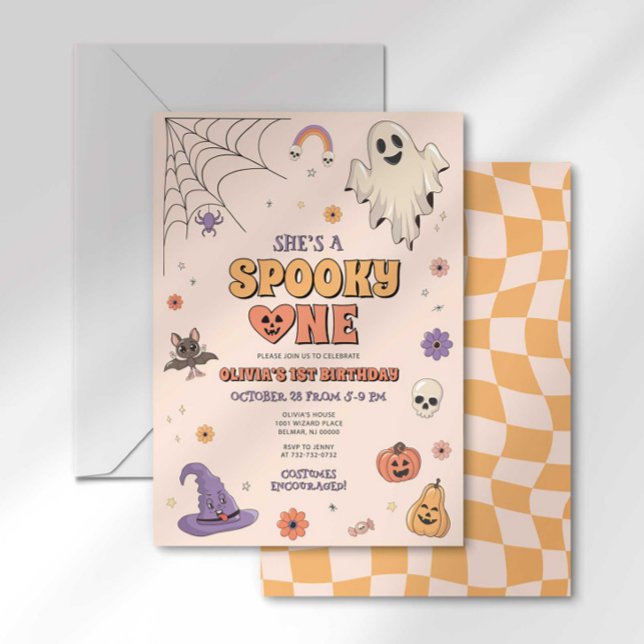 Groovy Spooky One Halloween First Birthday Invitation (Creator Uploaded)