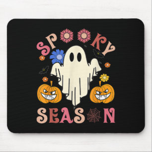 Groovy Spooky Season Cute Ghost Holding Pumpkin Ha Mouse Mat