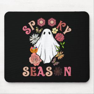 Groovy Spooky Season Cute Ghost Holding Pumpkin Ha Mouse Mat