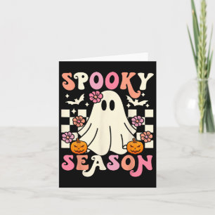 Groovy Spooky Season Cute Ghost Pumpkin Halloween Card