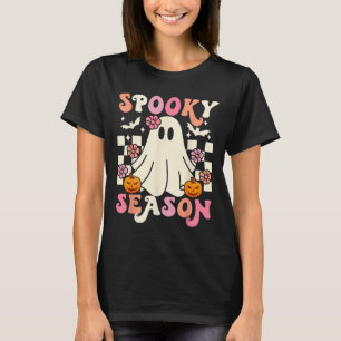 Groovy Spooky Season Cute Ghost Pumpkin Halloween  T-Shirt