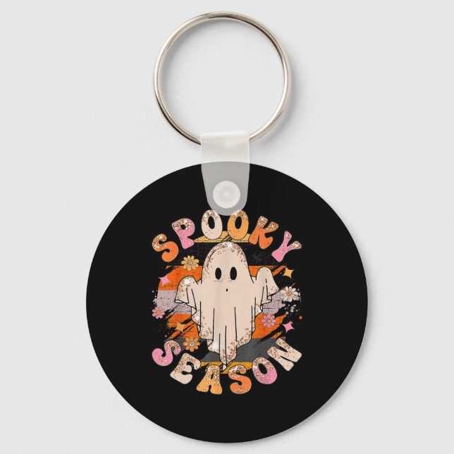 Groovy Spooky Season Ghost Halloween  Key Ring (Front)