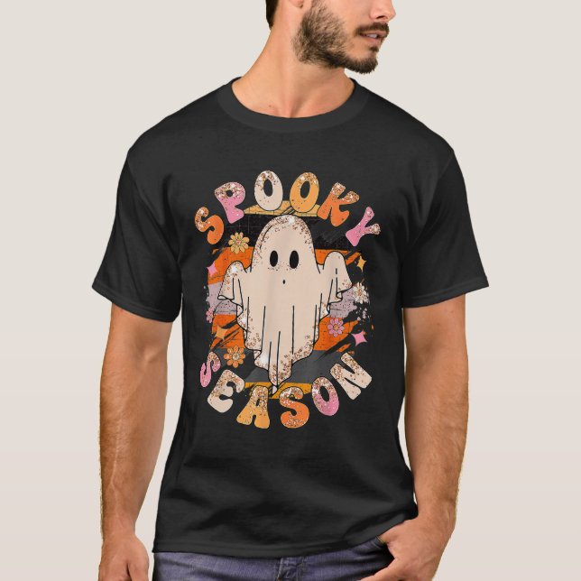 Groovy Spooky Season Ghost Halloween  T-Shirt (Front)