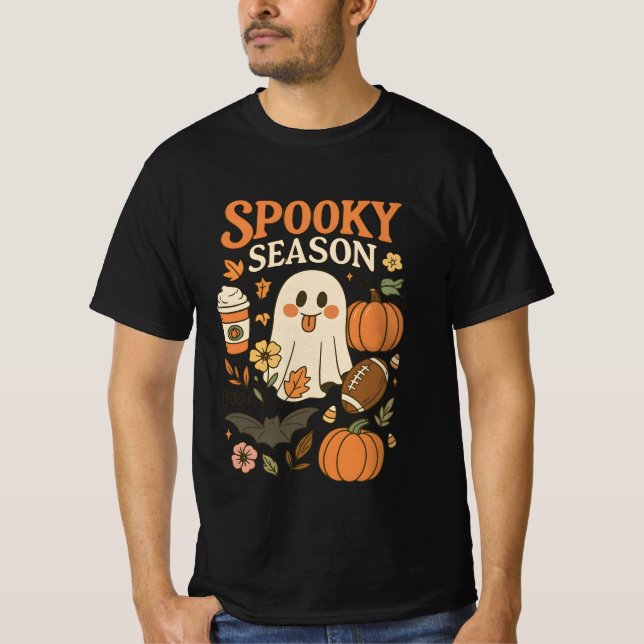 Groovy Spooky Season Happy Ghost Pumpkin Spice Lat T-Shirt (Front)