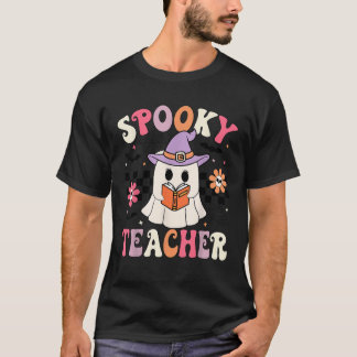 Groovy Spooky Teacher Ghost Retro Floral Teacher H T-Shirt