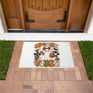 Groovy Spooky Vibes Cute Boo Ghost Halloween Doormat