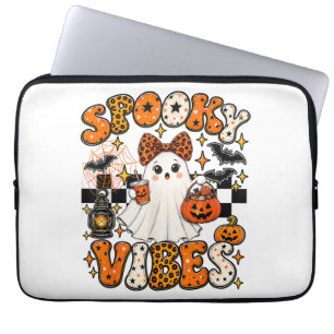 Groovy Spooky Vibes Cute Boo Ghost Halloween Laptop Sleeve