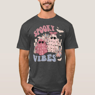 Groovy Spooky Vibes Flower And Ghost Halloween Ret T-Shirt