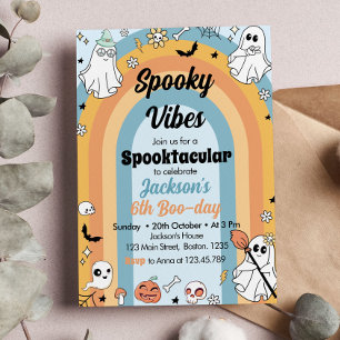 Groovy Spooky Vibes Ghost Birthday Invitation