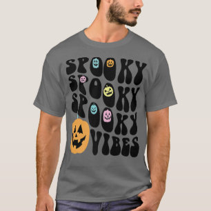 Groovy Spooky Vibes Scary Pumpkin Face Funny Hallo T-Shirt