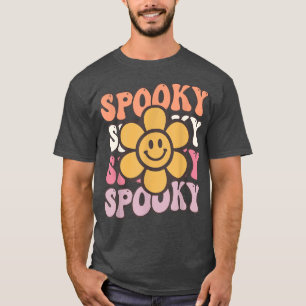 Groovy Spooky Vibes Vintage Floral Ghost Hippie Ha T-Shirt