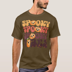Groovy Spooky Vibes Vintage Pumpkin Ghost Hippie H T-Shirt