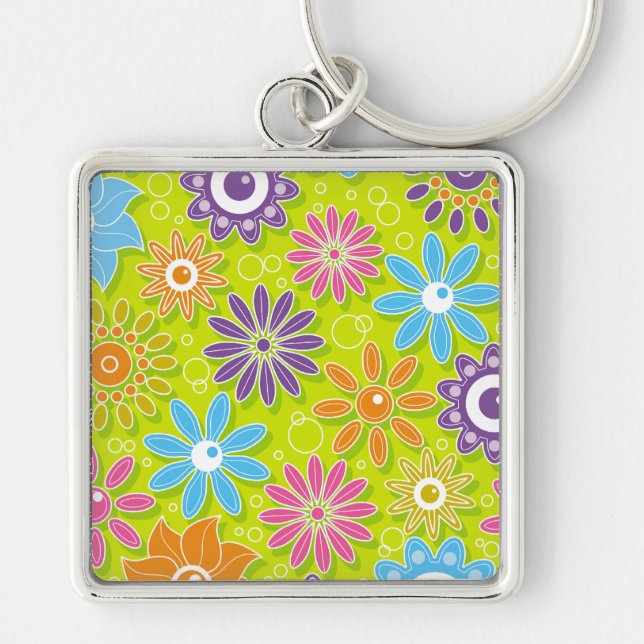 Groovy Spring Flower Power Key Ring (Front)
