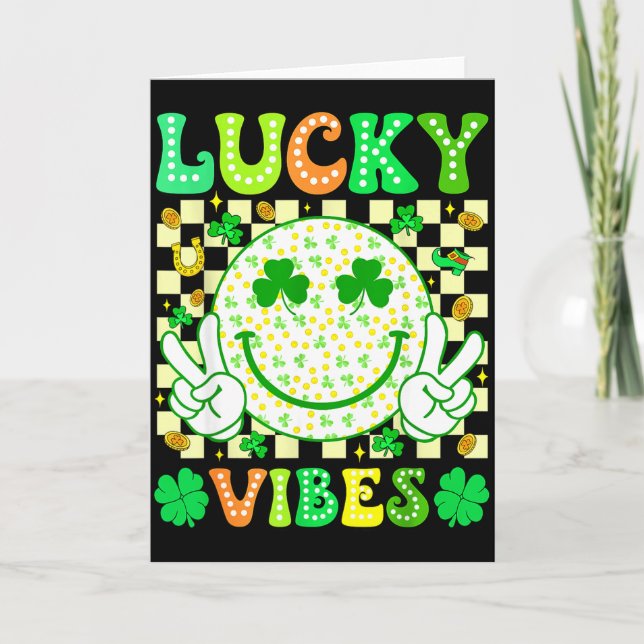 Groovy St Patricks Day Lucky Vibes Shamrock Women  Card (Front)