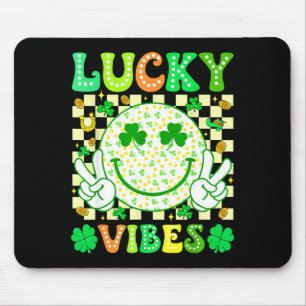 Groovy St Patricks Day Lucky Vibes Shamrock Women  Mouse Mat