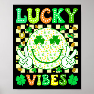 Groovy St Patricks Day Lucky Vibes Shamrock Women  Poster
