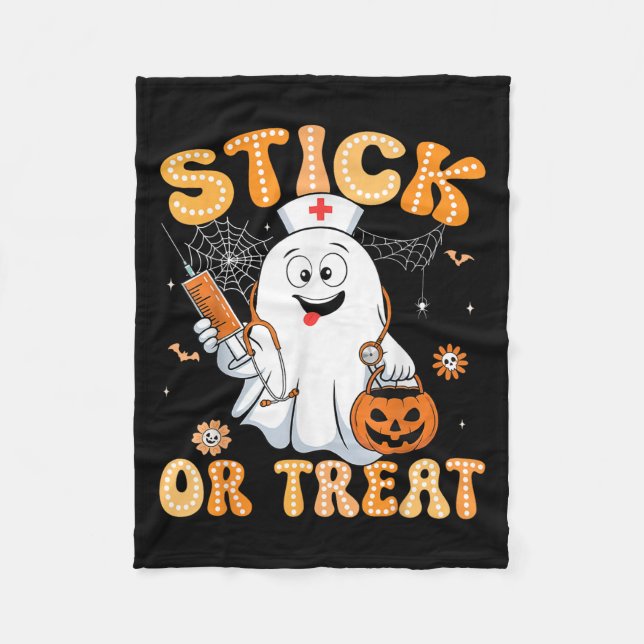 Groovy Stick Or Treat Funny Halloween Costume Nurs Fleece Blanket (Front)