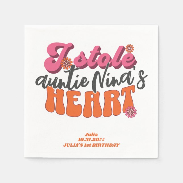 Groovy Stole Heart Newborn Baby Retro Girl Napkin (Front)