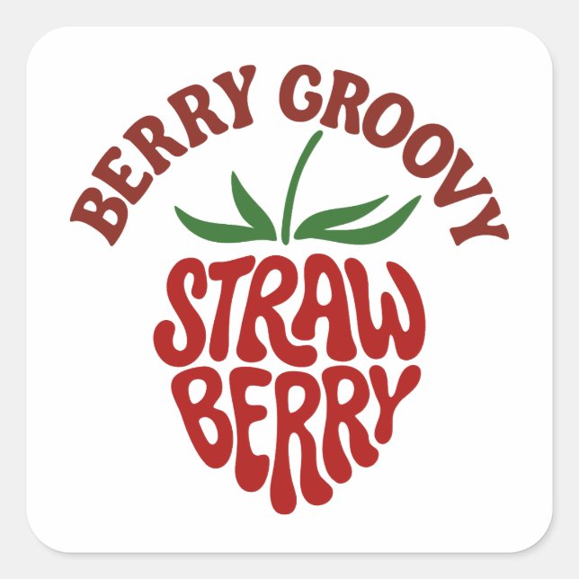 Groovy Strawberry Retro 70s Vibes Square Sticker (Front)