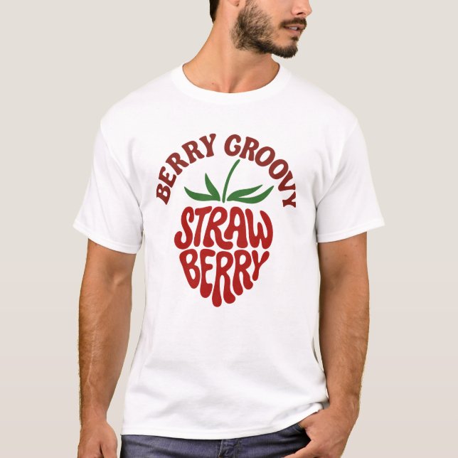 Groovy Strawberry Retro 70s Vibes T-Shirt (Front)