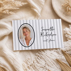 Groovy Stripes Minimalist Handwritten Retro Photo Business Card