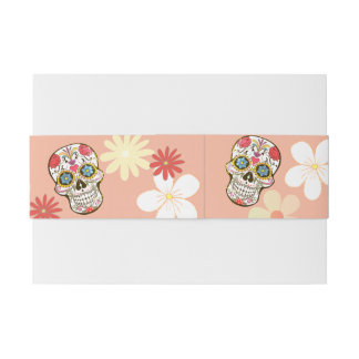 Groovy Sugar Skull Soft Colours Retro flowers Invitation Belly Band