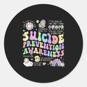 Groovy Suicide Prevention Awareness Mental Health  Classic Round Sticker