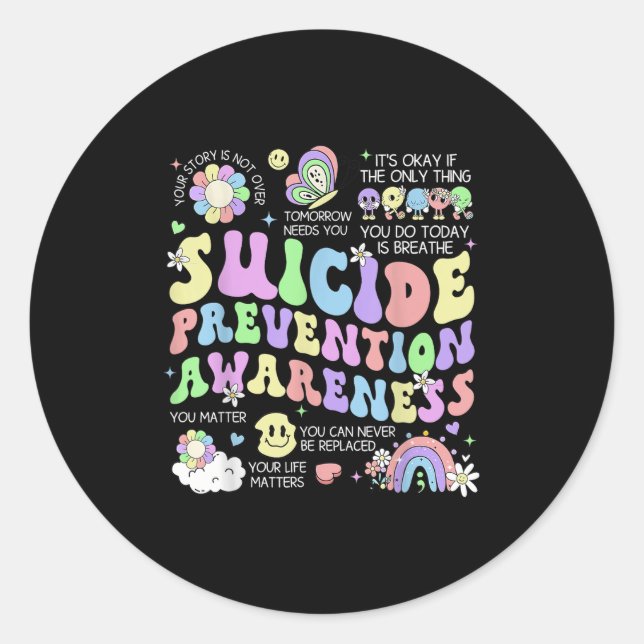 Groovy Suicide Prevention Awareness Mental Health  Classic Round Sticker (Front)