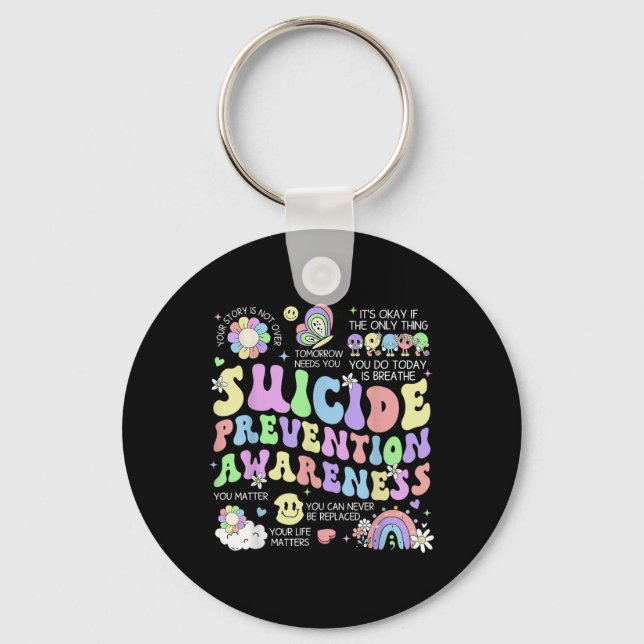Groovy Suicide Prevention Awareness Mental Health  Key Ring (Front)