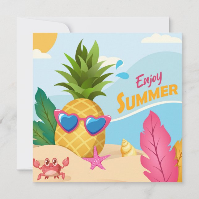 Groovy Summer Beach Holiday Pineapple Greeting Card (Front)