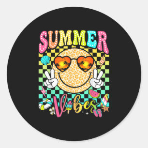 Groovy Summer Vibes Women Girl Kids Summer Beach V Classic Round Sticker