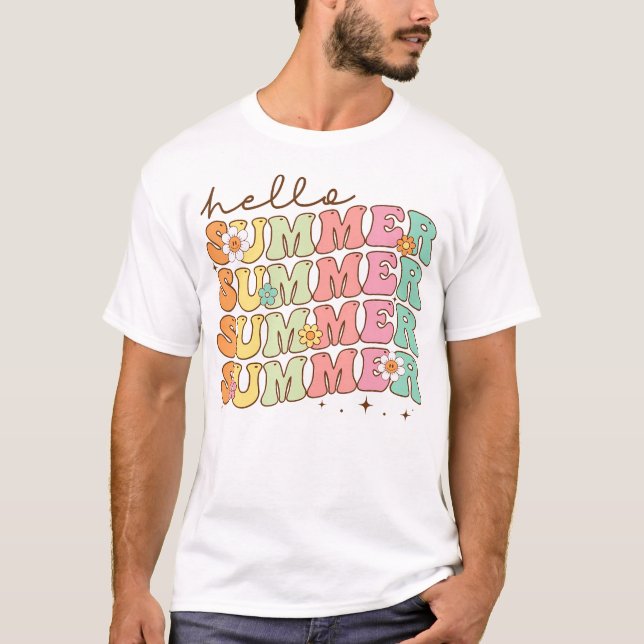 Groovy Summer Women Men Kids Hello Summer Vacation T-Shirt (Front)