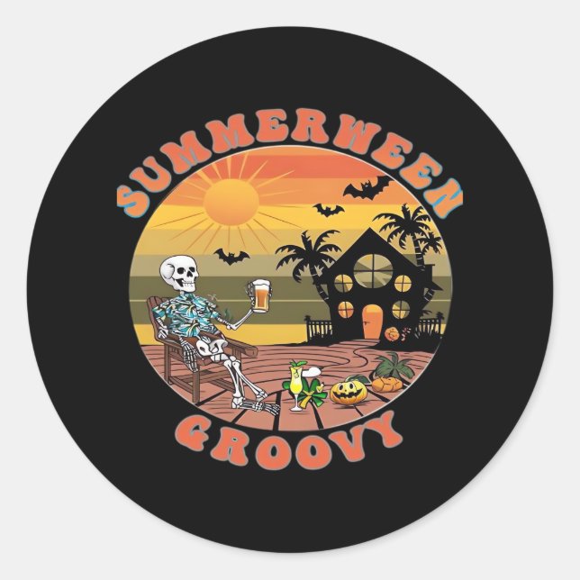 Groovy Summerween For Refreshing Heat Classic Round Sticker (Front)