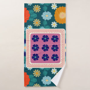Groovy Sunflowers and Botanical Blooms Bath Towel