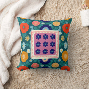 Groovy Sunflowers and Botanical Blooms Cushion