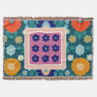 Groovy Sunflowers and Botanical Blooms Throw Blanket