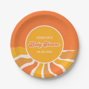 Groovy Sunshine 60s Retro Baby Shower Paper Plate