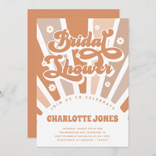Groovy Sunshine Bohemian Retro Bridal Shower Invitation (Front/Back)