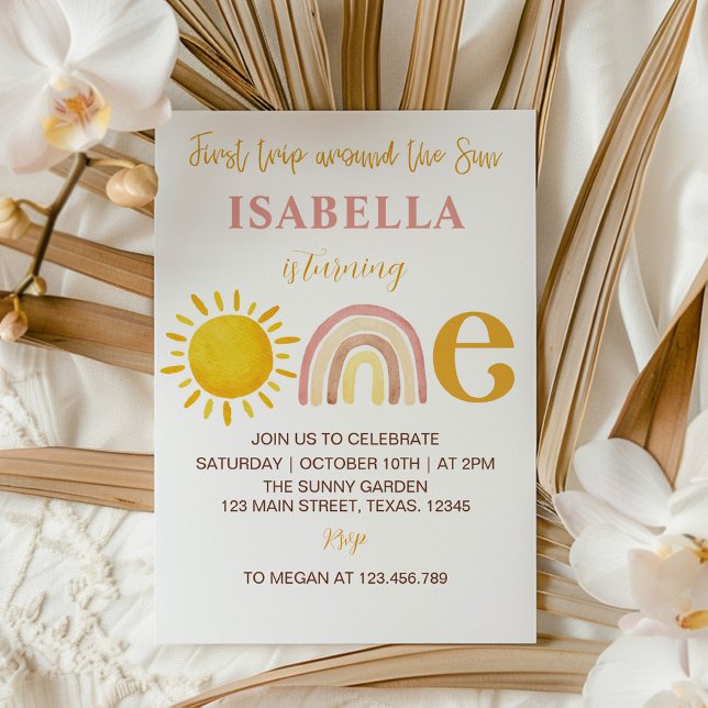 Groovy Sunshine Rainbow Birthday 1st Invitation (Creator Uploaded)