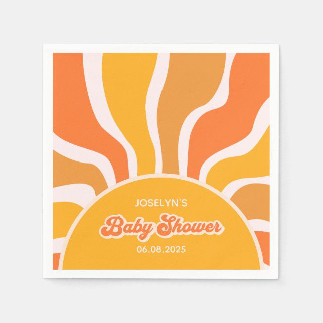 Groovy Sunshine Retro 60s Hippie Baby Boy Shower Napkin (Front)