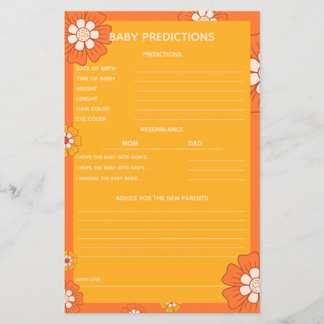 Groovy Sunshine Retro Baby Predictions and Advice (Front)