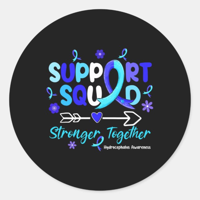 Groovy Support Squad Blue Ribbon Hydrocephalus Awa Classic Round Sticker (Front)
