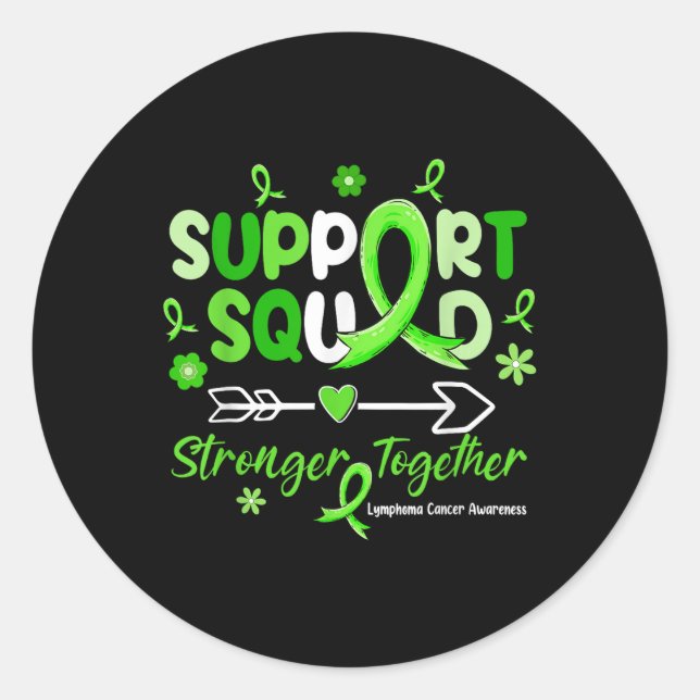 Groovy Support Squad Green Ribbon Lymphoma Cancer  Classic Round Sticker (Front)