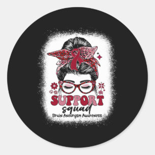 Groovy Support Squad Messy Bun Brain Aneurysm Classic Round Sticker
