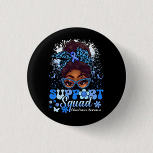 Groovy Support Squad Messy Bun Colon Cancer Awaren 3 Cm Round Badge