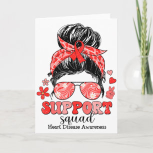 Groovy Support Squad Messy Bun Heart Disease Aware Card